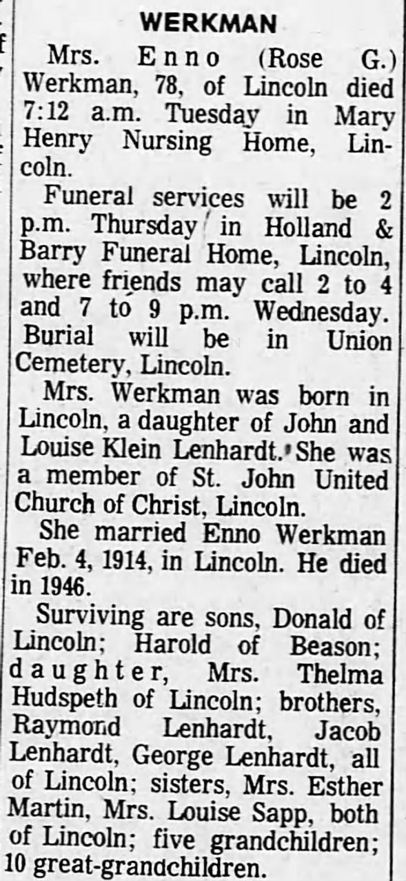 Rose (Lenhardt) Werkman Obituary.